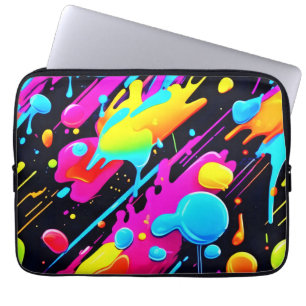 Bright Neon Splashes in Abstract Artwork Laptop Sleeve