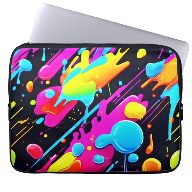 Bright Neon Splashes in Abstract Artwork Laptop Sleeve (Front)