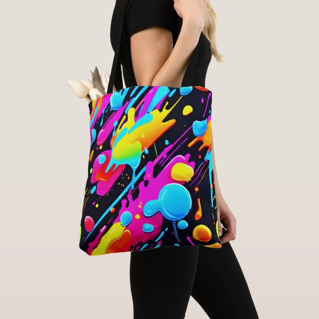 Bright Neon Splashes in Abstract Artwork Tote Bag (Close Up)