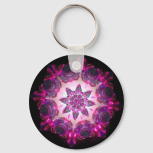 Bright Neon Starburst Kaleidoscope in Pink/Purple Key Ring