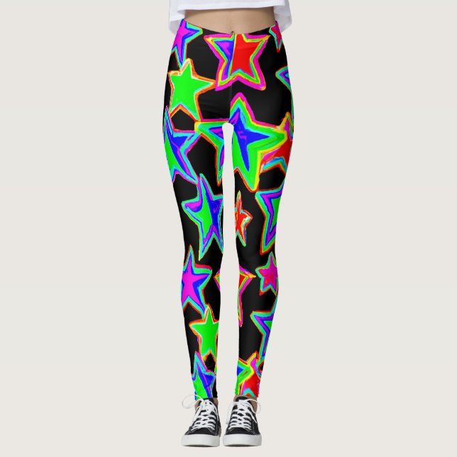 Bright Neon Starlight Pattern Leggings (Front)