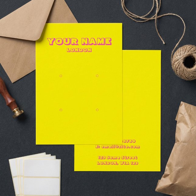 Bright neon yellow and pink earring display card (Bright neon yellow and pink earring display card.)