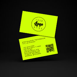 Bright Neon Yellow Custom Company Logo QR Code Business Card