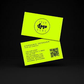Bright Neon Yellow Custom Company Logo QR Code Business Card