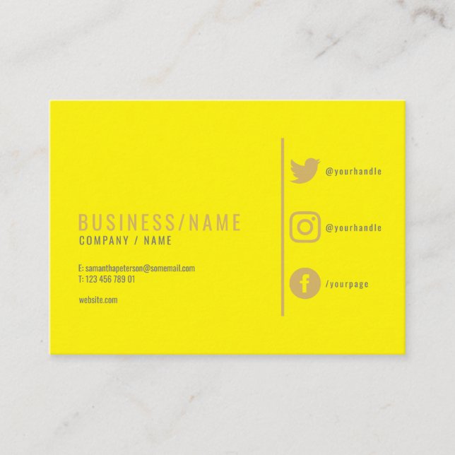 Bright neon yellow social media business card. business card (Front)