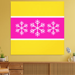 Bright Nordic Pink Yellow White Stripes Snowflakes Canvas Print