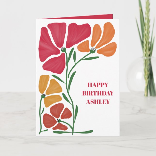 Bright Nouveau Floral Woman Happy Birthday Card (Front)