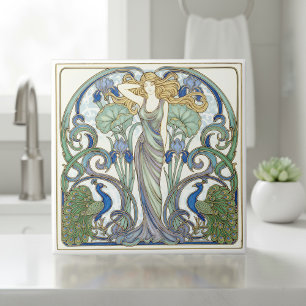 Bright Nouveau Muse & Peacocks Pat#2 ID1193 Tile