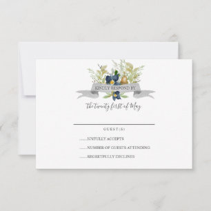 Bright Oak and blue flowers Wedding RSVP