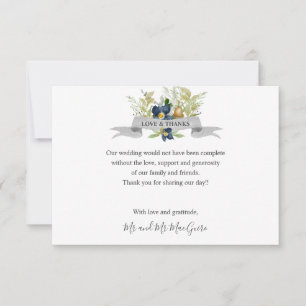 Bright Oak and blue Flowers Wedding thank you Card