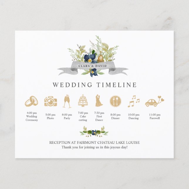 Bright Oak | Blue Gold Wedding Timeline V1 (Front)