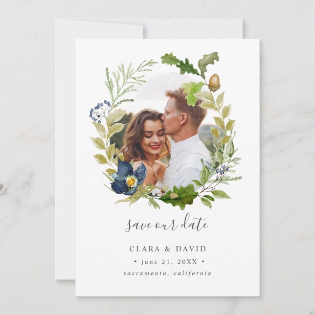 Bright Oak frame Photo wedding save the date (Front)