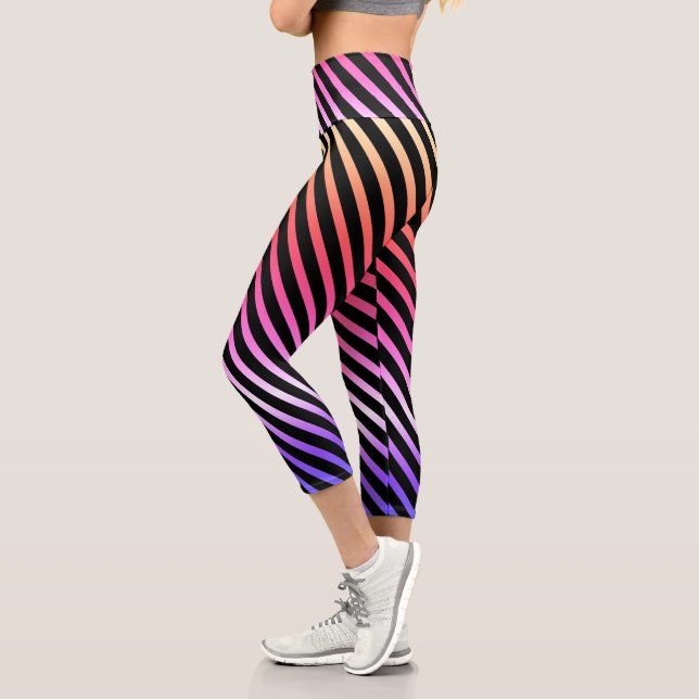 Bright Ombre Geometric Stripes  Capri Leggings (Left)