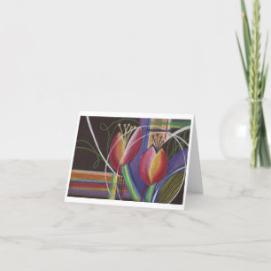 Bright on Black Pastel Tulips Notecard