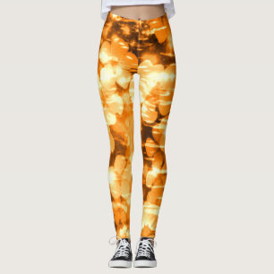 Bright Orange Abstract Flowers Sunny Waters Leggings