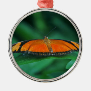 Bright Orange and Black Butterfly on Leaf Metal Tree Decoration