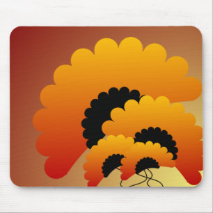 Bright Orange and Black Flowers Mouse Mat