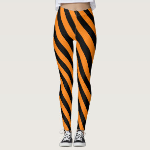 Bright Orange and Black Halloween Striped Pattern  Leggings