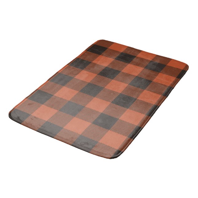 Bright Orange And Black Plaid Bath Mat (Angled)