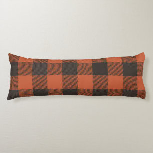 Bright Orange And Black Plaid Body Cushion