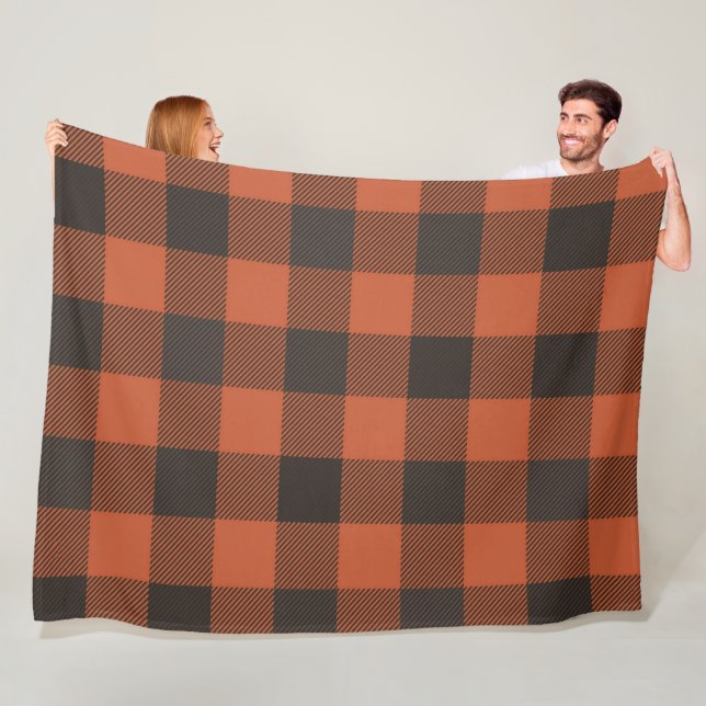 Bright Orange And Black Plaid Fleece Blanket (In Situ)