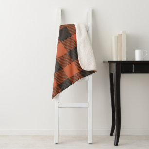 Bright Orange And Black Plaid Sherpa Blanket