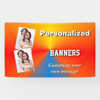 Bright orange and blue photo template banner