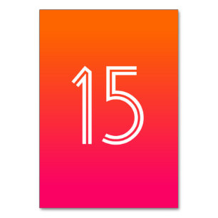 Bright Orange and Hot Pink Ombre White Wedding Table Number
