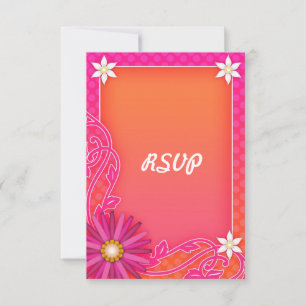 Bright Orange and Pink Floral Summer Wedding RSVP Card