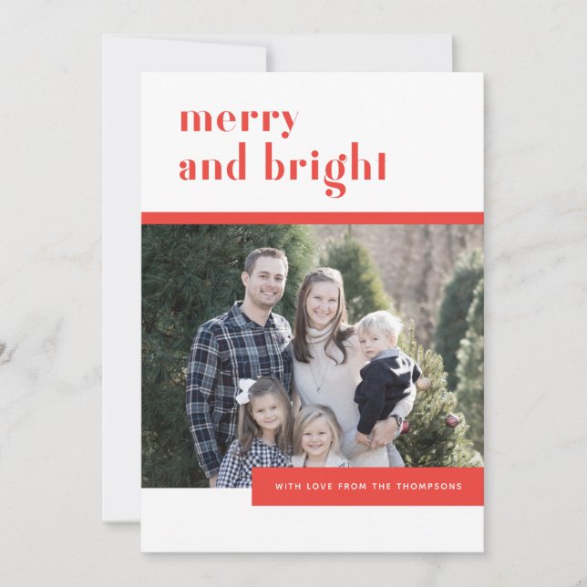 Bright orange and pink modern holiday photo card (Front)