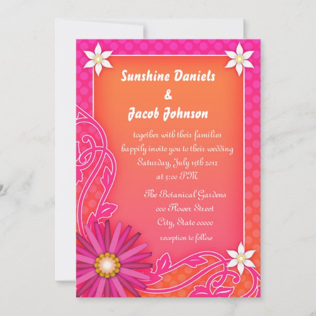 Bright Orange and Pink Summer Wedding Invitations (Front)