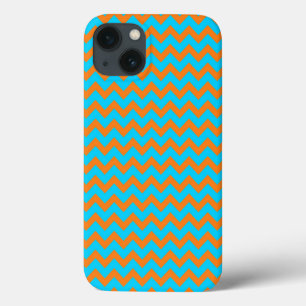 Bright Orange and Teal Blue Chevron Pattern iPhone 13 Case