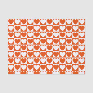 Bright Orange and White Checkered With Hearts Tissue Paper