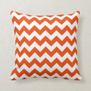Bright Orange and White Chevron Cushion
