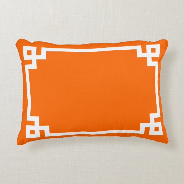 Bright Orange and White Greek Key Border Decorative Cushion (Front)