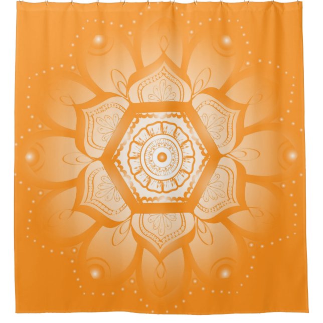 Bright Orange and White Mandala Shower Curtain (Front)