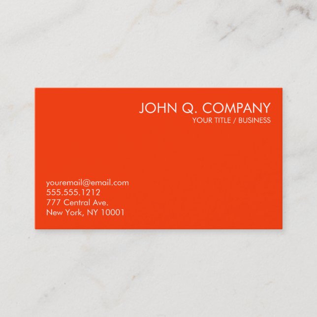 Bright Orange and White Minimal Business Card (Front)