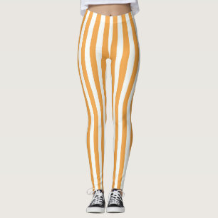 Bright Orange and White Vertical Stripes Aesthetic Leggings