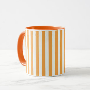 Bright Orange and White Vertical Stripes Aesthetic Mug