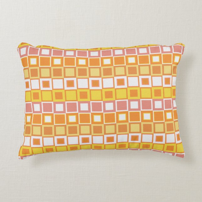 Bright Orange and Yellow Square Pattern Decorative Cushion (Front)