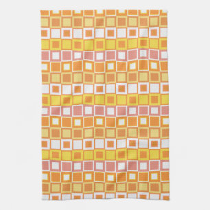 Bright Orange and Yellow Square Pattern Tea Towel