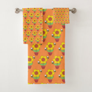 Bright Orange And Yellow Sunflower Bath Towel Set