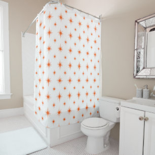 Bright Orange Atomic Starburst Pattern Mid-century Shower Curtain