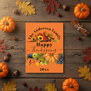 Bright Orange Autumn Harvest Thanksgiving Family Postcard