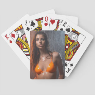 Bright Orange Bikini Model Playing Cards