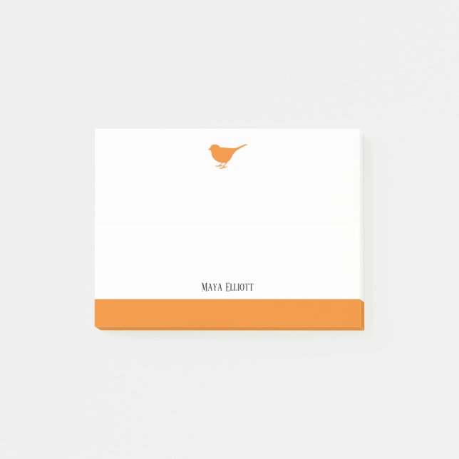 Bright Orange Bird & Border on White w/ Name Post-it Notes (Front)