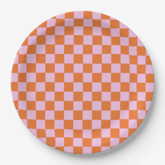Bright Orange Chequered Paper Plate