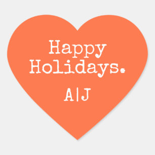 Bright Orange Christmas Happy Holidays Initials Heart Sticker