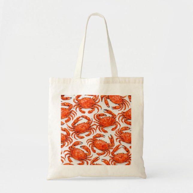 Bright Orange Crab Pattern Tote Bag (Front)