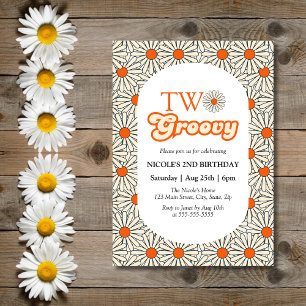 Bright Orange Daisy Floral Groovy 2nd Birthday Invitation